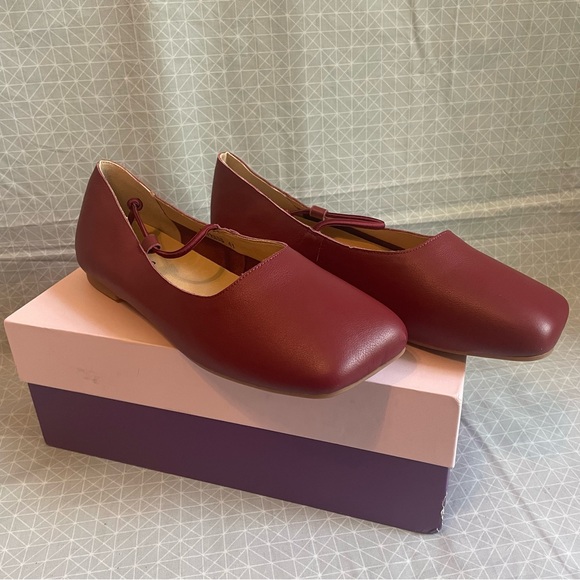 Empress Shoes Nib Empress Square Toe Mary Jane Flats In Burgundy 4
